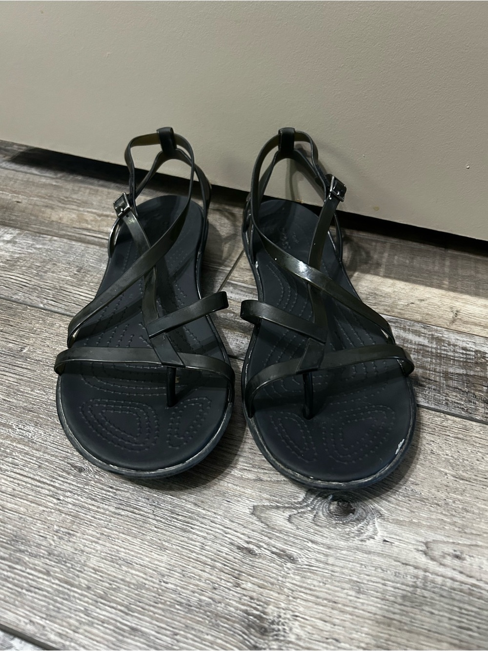 Strappy black Crocs Isabella sandals buckles